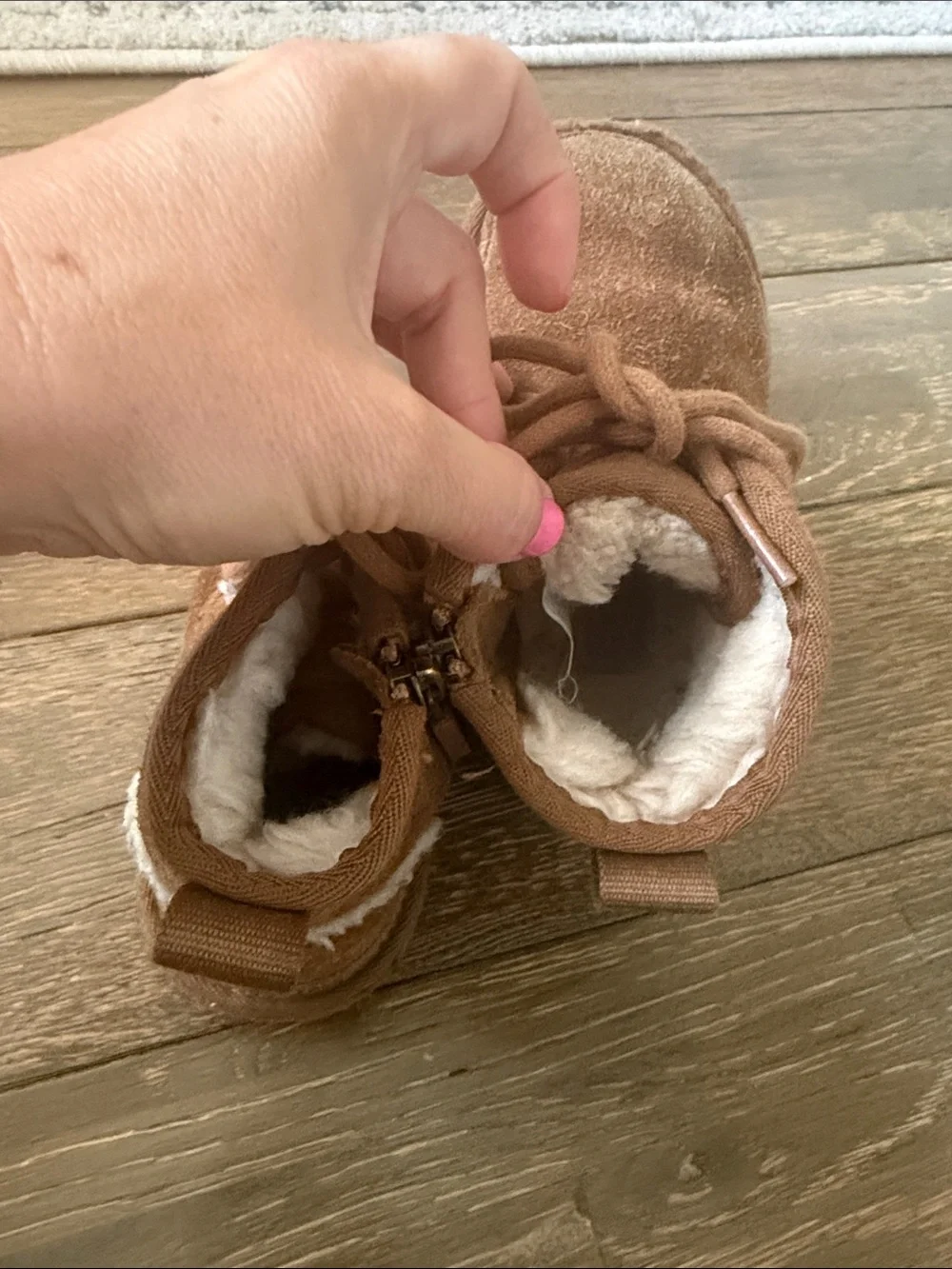 UGG Kids Chestnut Brown Suede Lace-Up Shearling Boots